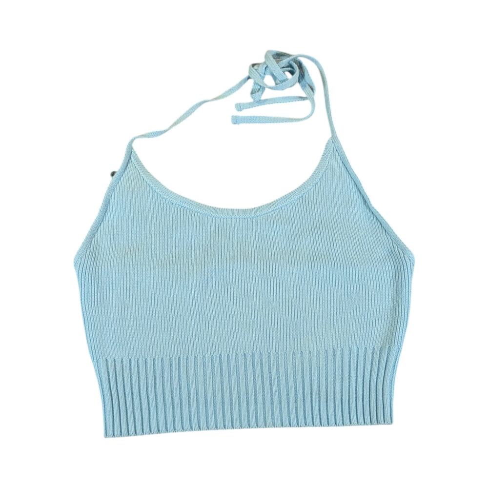 PacSun Blue Knit Halter Crop Top L